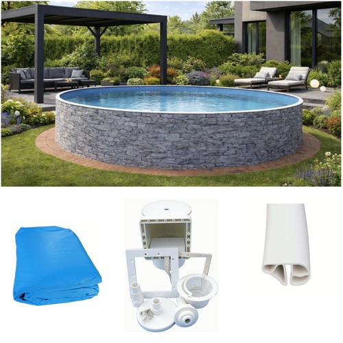 Stahlwandpool steinoptik rund - stahlwandpool,
