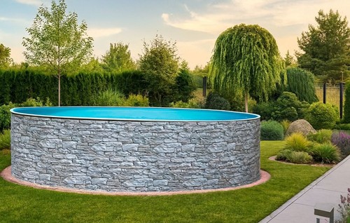 Stahlwandpool pool steinoptik - pool,
